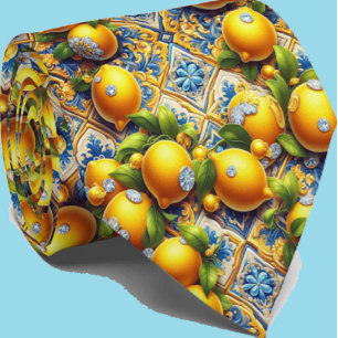 Cravate Citron d'Amalfi Méditerranée Faux Diamants Faux So
