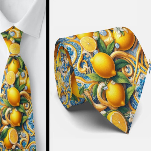 Cravate Citron d'Amalfi Méditerranée Faux Diamants Faux So (Créateur téléchargé)