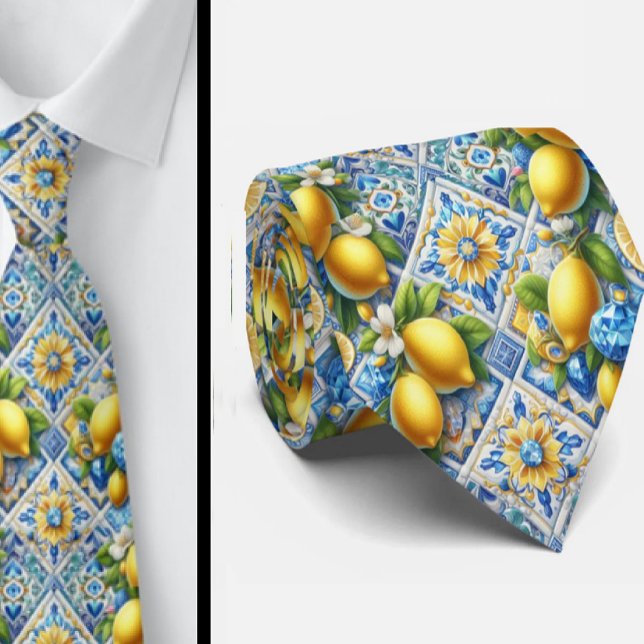 Cravate Citron d'Amalfi Méditerranée Faux Diamants Faux So (Créateur téléchargé)