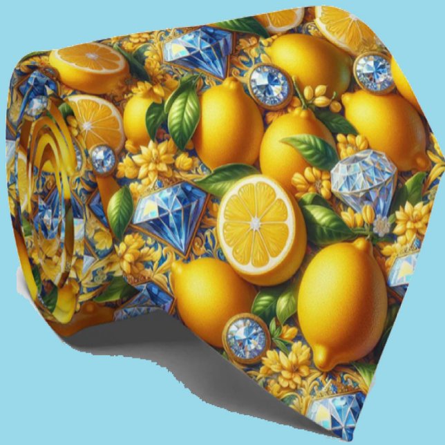 Cravate Citron d'Amalfi Méditerranée Faux Diamants Faux So (Créateur téléchargé)