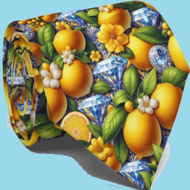 Cravate Citron d'Amalfi Méditerranée Faux Diamants Faux So (Créateur téléchargé)