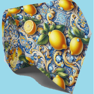 Cravate Citron d'Amalfi Méditerranée Faux Diamants Faux So