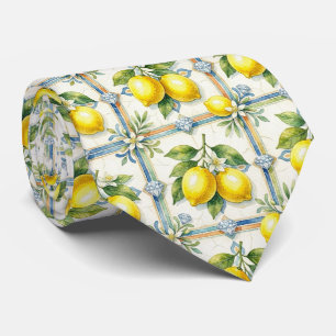 Cravate Citron d'Amalfi Méditerranée Faux Diamants Faux So