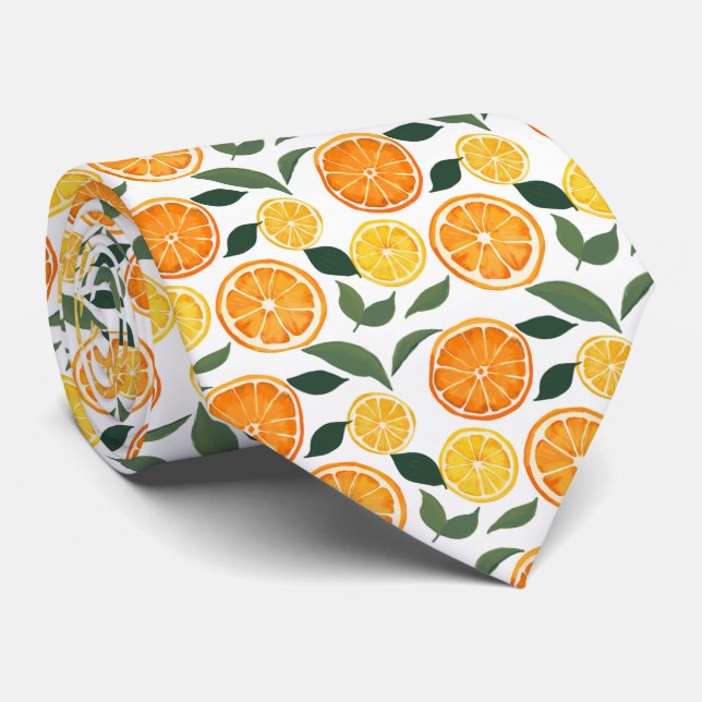 Cravate Citron et Motif d'agrumes orange (Roulé)