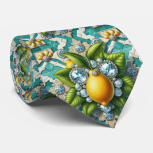 Cravate Citrons d'Amalfi Faux Soie Diamants Art Déco