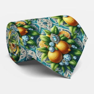 Cravate Citrons d'Amalfi Faux Soie Diamants Art Déco