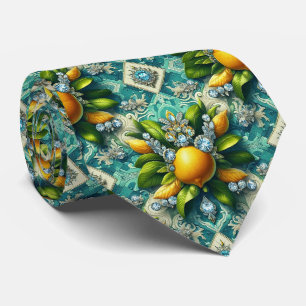 Cravate Citrons d'Amalfi Faux Soie Diamants Art Déco