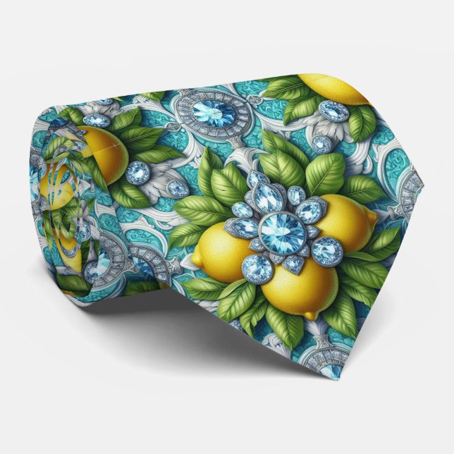 Cravate Citrons d'Amalfi Faux Soie | Diamants Art Déco (Roulé)