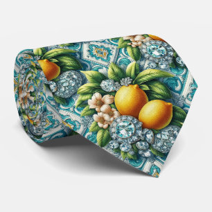 Cravate Citrons d'Amalfi Faux Soie Diamants Art Déco