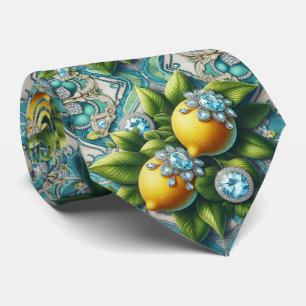 Cravate Citrons d'Amalfi Faux Soie Diamants Art Déco