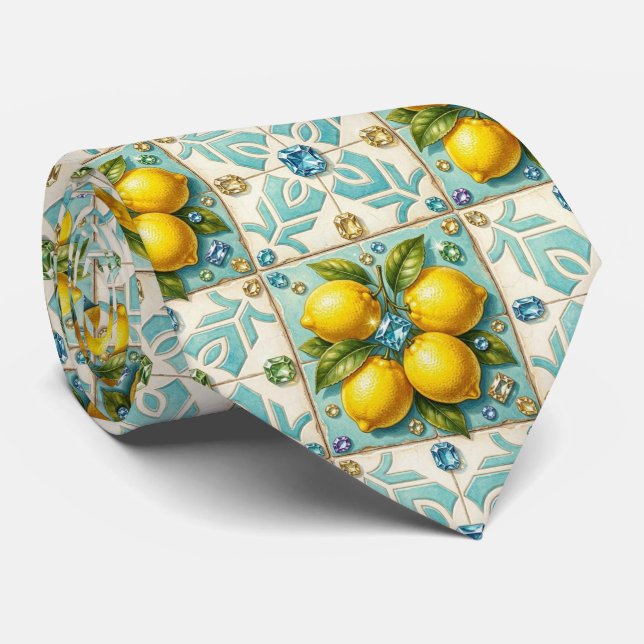 Cravate Citrons d'Amalfi Faux Soie | Luxueux Style Designe (Roulé)