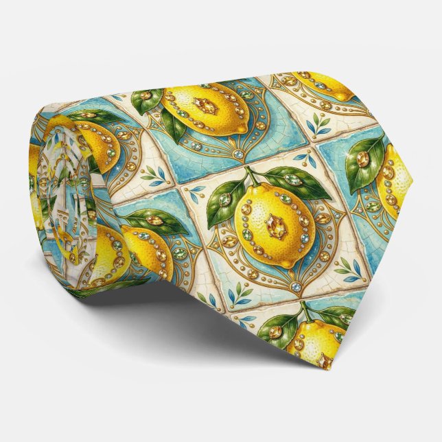 Cravate Citrons d'Amalfi Faux Soie | Luxueux Style Designe (Roulé)