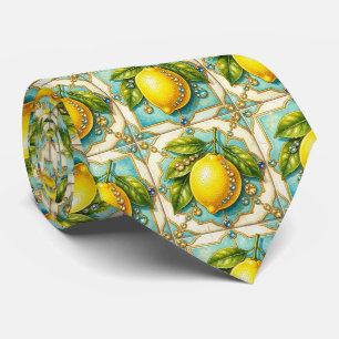 Cravate Citrons d'Amalfi Faux Soie Luxueux Style Designe