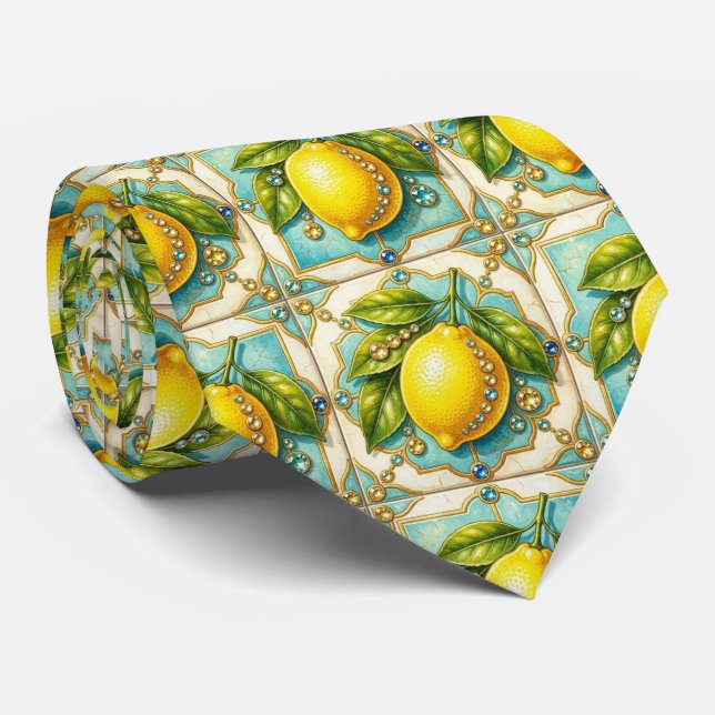 Cravate Citrons d'Amalfi Faux Soie | Luxueux Style Designe (Roulé)