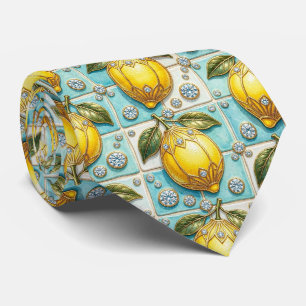 Cravate Citrons d'Amalfi Faux Soie Style de Luxe Designe