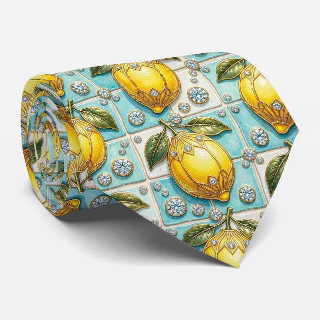 Cravate Citrons d'Amalfi Faux Soie | Style de Luxe Designe (Roulé)