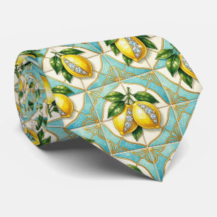 Cravate Citrons d'Amalfi Faux Soie Style de Luxe Designe