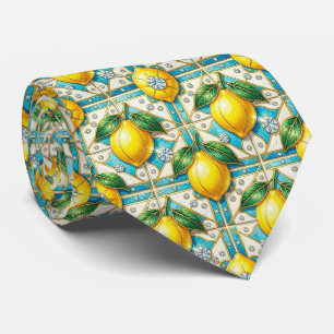 Cravate Citrons d'Amalfi Faux Soie Style de Luxe Designe