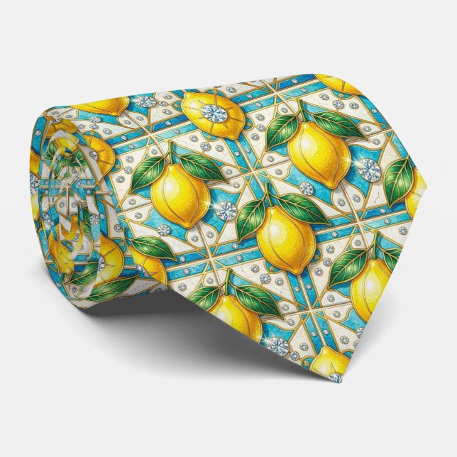 Cravate Citrons d'Amalfi Faux Soie | Style de Luxe Designe (Roulé)