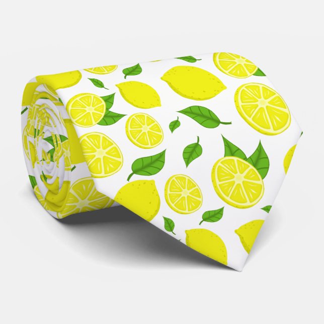 Cravate Citrons et feuilles vertes sur fond personnalisé (Roulé)