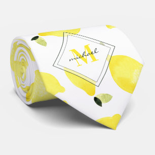 Cravate Citrons joyeux Motif Monogramme jaune Nom Blanc