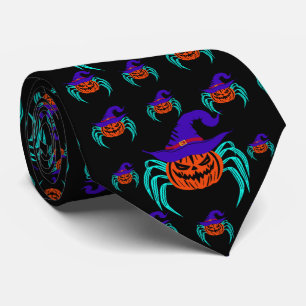 Cravate Citrouille araignée d'Halloween effrayante et chap