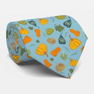 Cravate Citrouille Automne & Motif Squash Turquoise