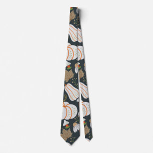 Cravate Citrouille continu motif floral noir et blanc