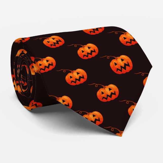 Cravate Citrouille D'Halloween, Citrouille Orange Trou Ou  (Roulé)
