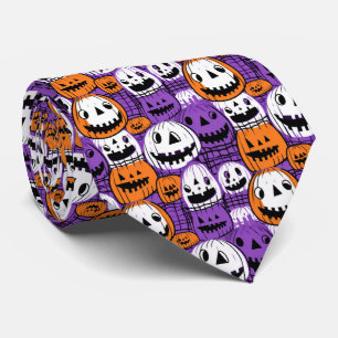 Cravate Citrouille d'Halloween - Violet, Orange, Blanc
