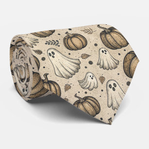 Cravate Citrouille fantôme Halloween vintage parchemin rus