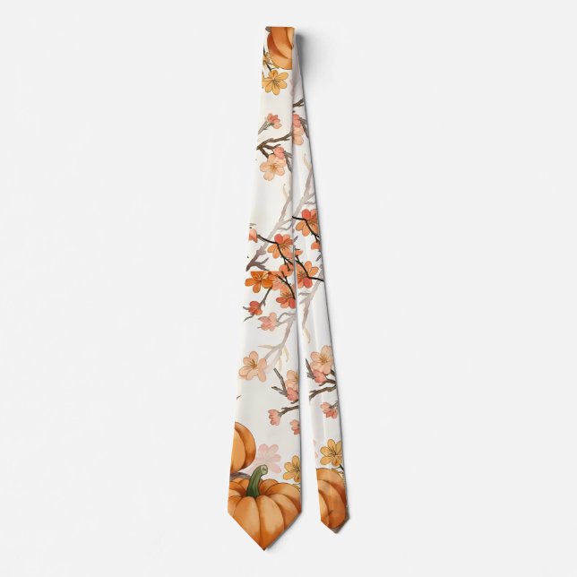Cravate Citrouille Florale Automnale Rustique – Récolte d' (Devant)