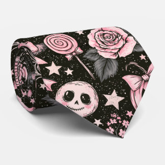 Cravate Citrouille rose et noire, motif toile d'araignée e