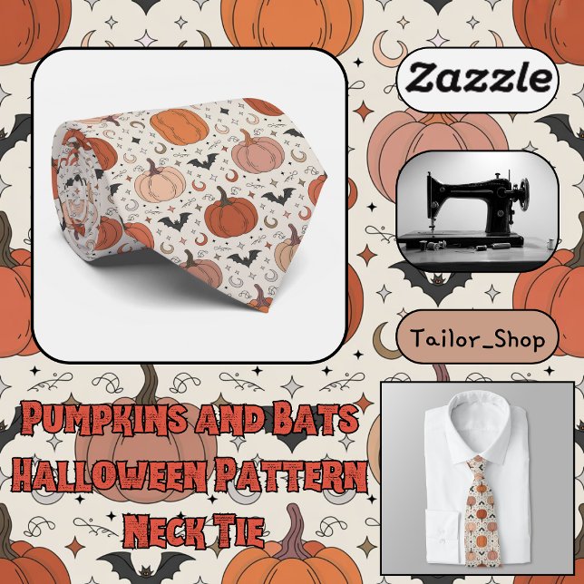 Cravate Citrouilles et chauves-souris Motif d'Halloween (Pumpkins and Bats
Halloween Pattern Neck Tie)