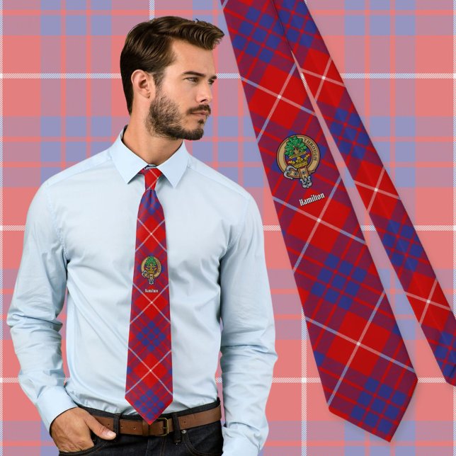 Cravate Clan Hamilton Crest sur Red Tartan (Créateur téléchargé)