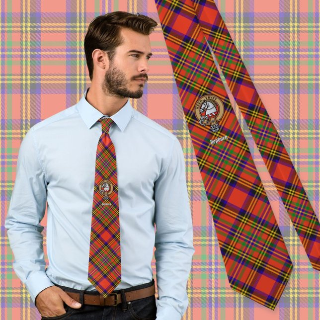 Cravate Clan Hepburn Crest sur Tartan (Créateur téléchargé)