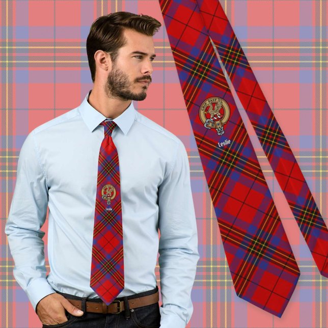 Cravate Clan Leslie Crest sur Red Tartan (Créateur téléchargé)