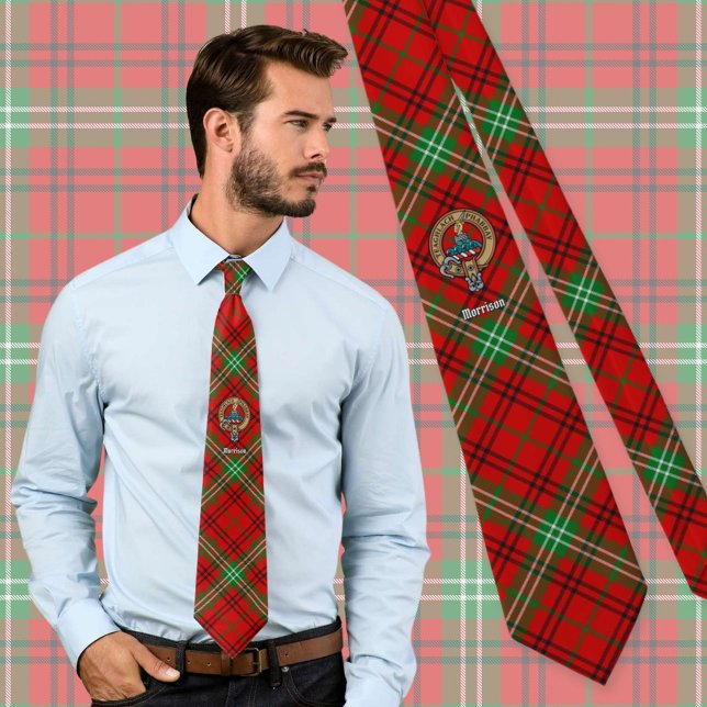 Cravate Clan Morrison Crest sur Red Tartan (Créateur téléchargé)