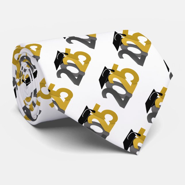 Cravate Classe d'or et de gris de 2025 Graduation (Roulé)