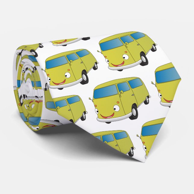 Cravate Classic lime green van cartoon (Roulé)