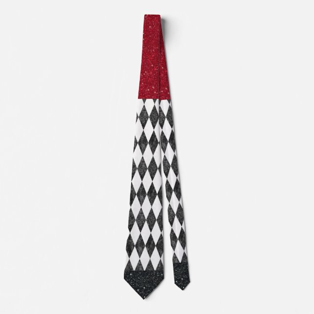Cravate Classic noir blanc rouge arlequin Jacquard diamant (Devant)