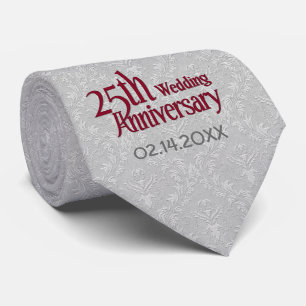 Cravate Classic Silver Damask 25e anniversaire Mariage