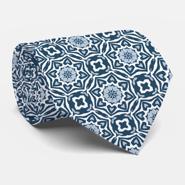 Cravate Classique chic motif floral bleu de Delft (Roulé)