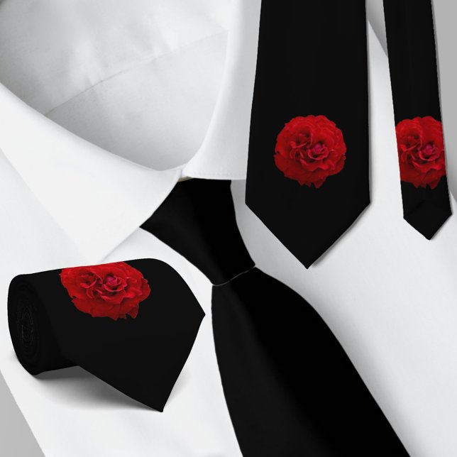 Cravate Classique Fleur de Rose Rouge Noir (Créateur téléchargé)
