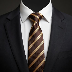 Cravate Classique rayures diagonales marron et or