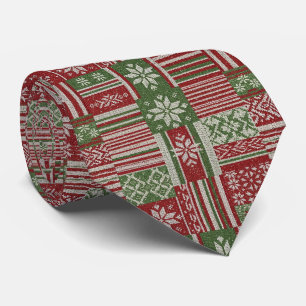 Cravate Classique Tricot Patchwork de Noël -Rouge, Vert (2