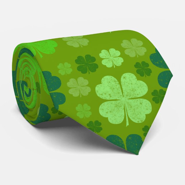 Cravate Clovers verts, Lucky Clovers, Saint Patrick's Day (Roulé)
