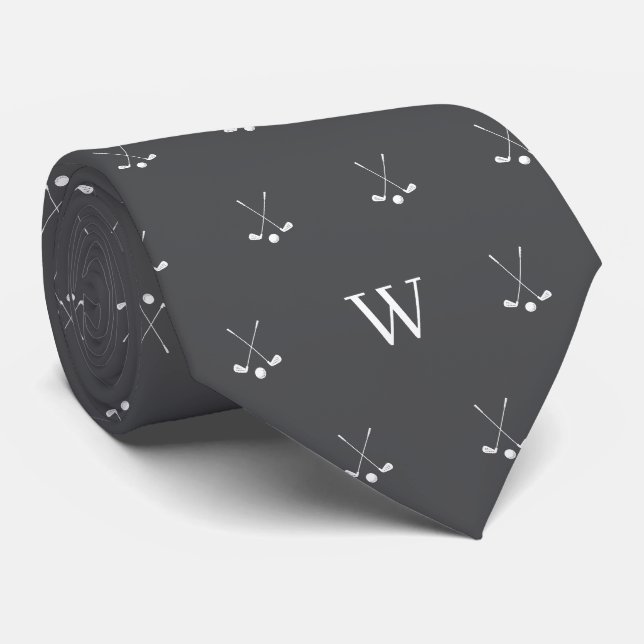 Cravate Clubs de golf initiales monogrammées gris vampire (Roulé)