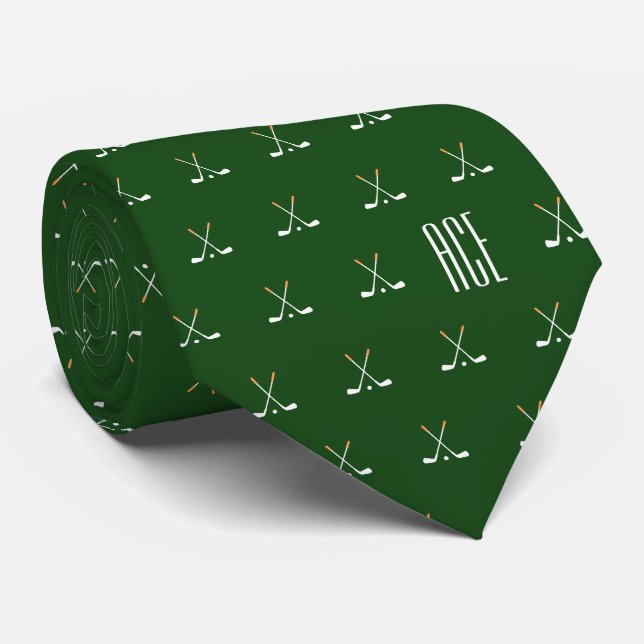 Cravate Clubs de golf monogrammés vert foncé (Roulé)