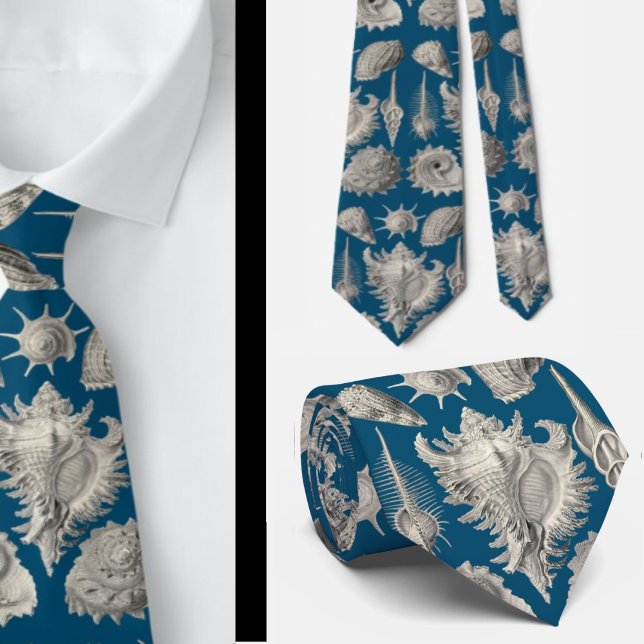 Cravate Coastère Marine Bleu et Blancs Coquillages Océan (Créateur téléchargé)